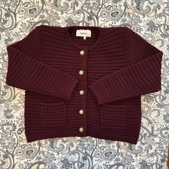 NEW Ba&sh Bash Gaspard Tweed Cardigan Jacket in Burgundy Red - Picture 12 of 12